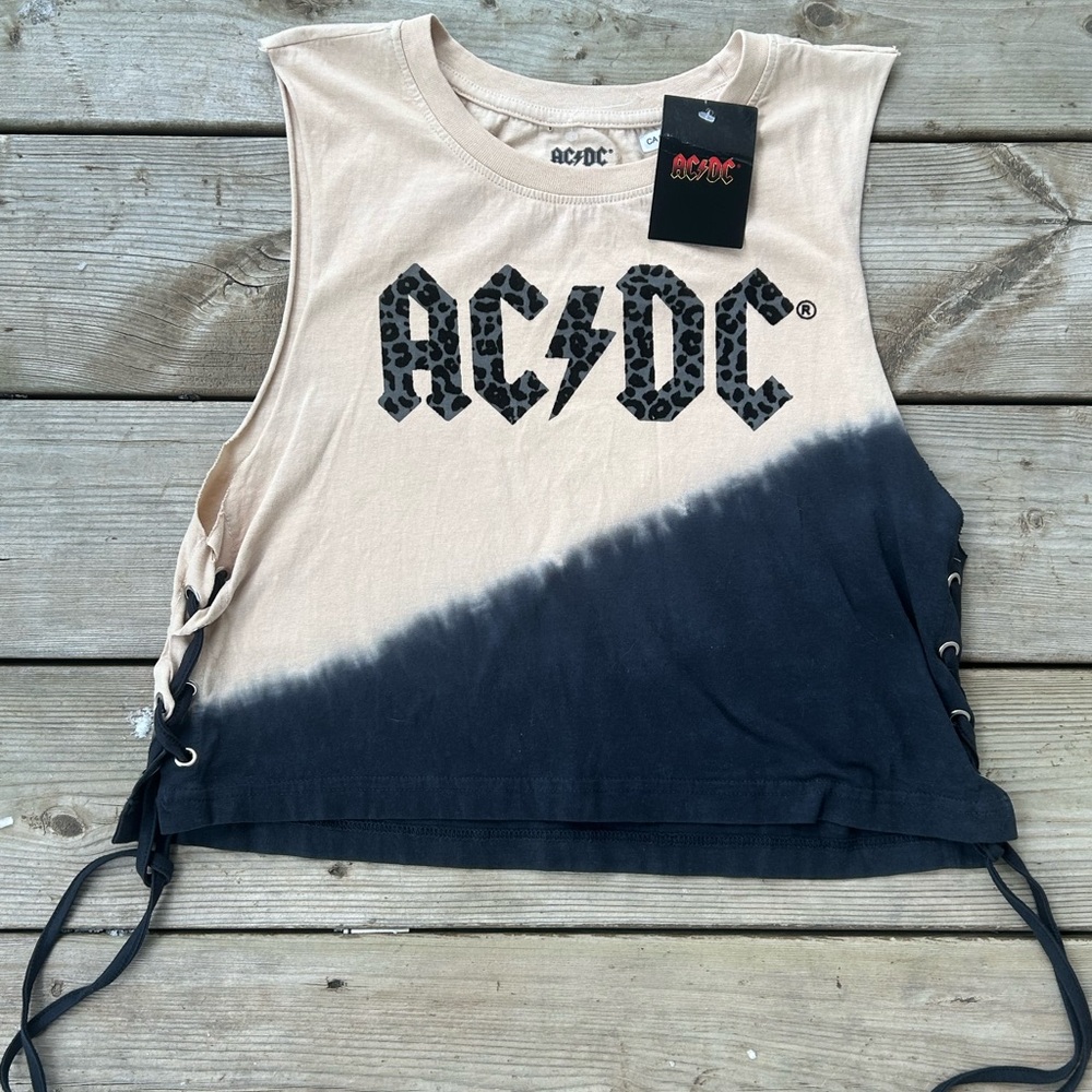 NWT AC/DC Band Tee Crop Top Grunge Rock Sleeveless muscle Top Womens Small